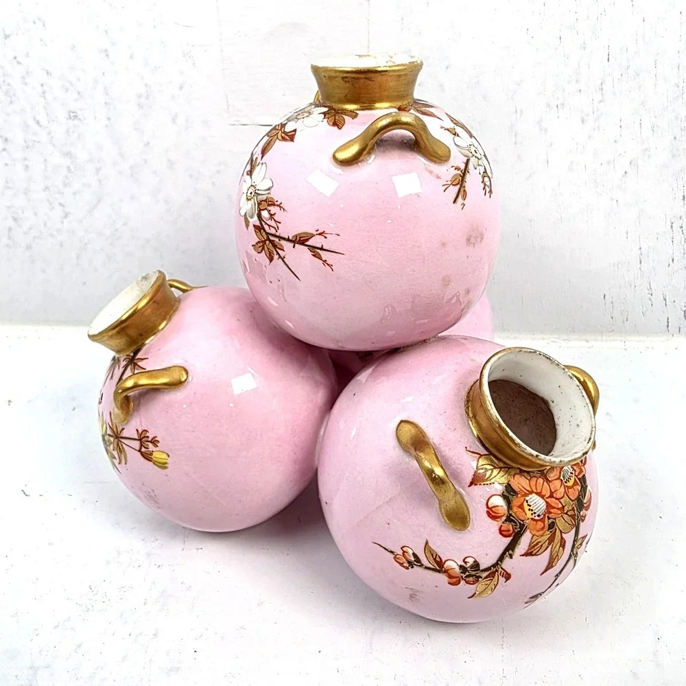 Antique‎ Royal Worcester Pink Stacked Ball Bulb Quadtriple Vase 5
